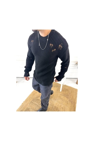 Elku Moda Kazak Oversize Yırtık Detaylı Lazer Kesim Tüylenmez Naturel Pamuk Rahat Kesim Salaş Kazak 001