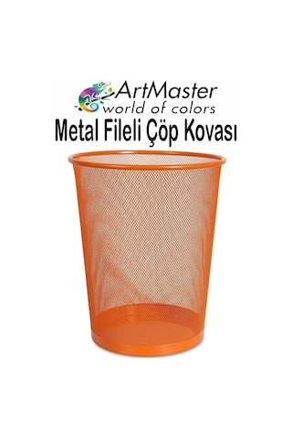 Turuncu Çöp Kovası Paslanmaz Çelik Fileli 1 Adet Ofis Büro Okul Çöp Kovası Metal Delikli Kolay Kullanım Turuncu