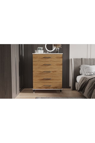 Şifonyer Beş Çekmeceli Parlak Beyaz+ud Beyaz - Ud