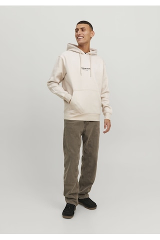 Jack & Jones Kapüşonlu Göğüs Baskılı Sweatshirt - Vesterbro 12241687 Moonbeam Krem