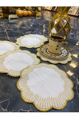 Shems Gold 6'lı Kokteyl Kahve Sunum Peçetesi Nakışlı