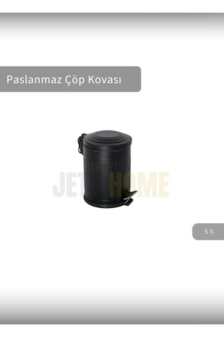 Jet's Home Pedallı Banyo Çöp Kovası Paslanmaz 5 Lt Mutfak Çöp Kutusu Siyah Siyah