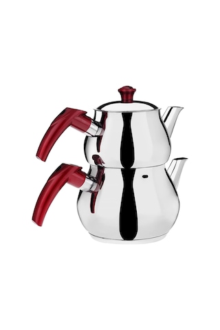 Hünkar Orta Boy Kaliteli Çelik Çaydanlık Çelik - Kırmızı