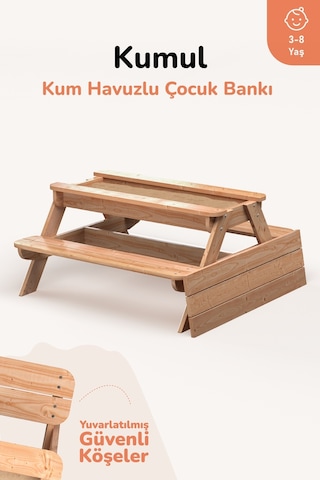 Ovlo Çocuk Kum Havuzlu Etkinlik Masası Kapaklı 3-8 Yaş 4 Kişilik Kumul Naturel