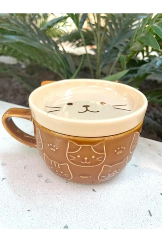 Seramik Kawaii Karikatür Sevimli Kedi Fincan Kahve Süt Kapaklı Kupa Hediye