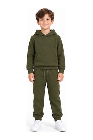 Rony Pony Kids Unisex Kız Erkek Çocuk Haki 3 İplik Kapüşonlu Kanguru Cepli Eşofman Takımı