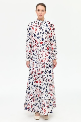 Yaprak Desenli Empirime Elbise Lacivert