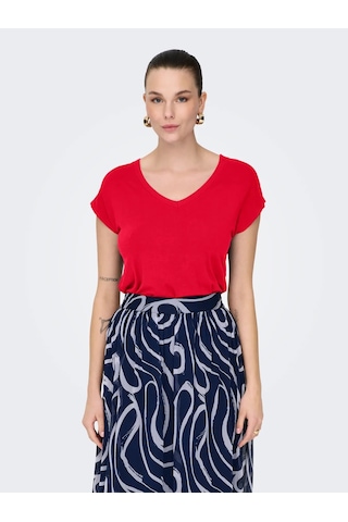 Only Onlrilla S/s V-neck Top Kadın T-shirt 15315776 Kırmızı