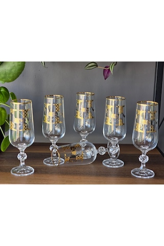 Fermato 6 'lı 24k El İşçiliği - Gerçek Altın İşlemeli 180 Cc'lik Kahve Yanı Kristal Bardak Horse Mix Çok Renkli