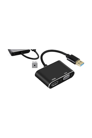 3349 Usb 3.0 To Hdmi Vga 3.5mm 1080p Monitör Genişletici Çevirici Dönüştürücü Adaptör Ekranı Genişletir Mevc
