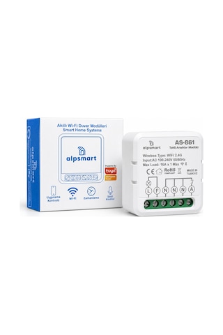 Alpsmart As-861 Akıllı Wi-fi Tekli Duvar Anahtar Modülü Tuya Uyum