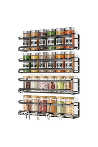 Honeybeeshop 2 Adet Baharat Rafı Duvara Monte Yapışkanlı Vida Asılı Baharat Organizatörü Mutfak Dolabı Kiler Kapı İçin 1100 Koyu Ceviz