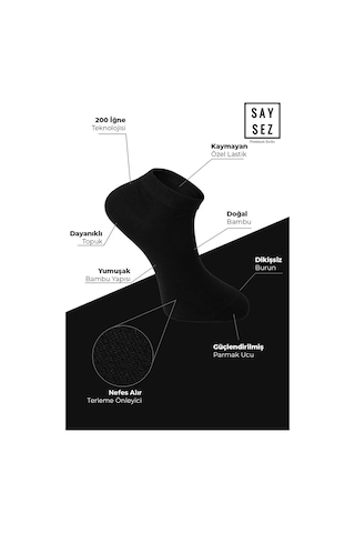 Saysez Bambu Erkek Patik Düz Asorti Çorap Dikişsiz Premium Kutulu 6'lı Siyah - Lacivert - Füme