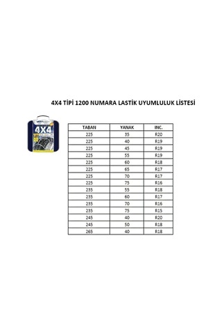 Kar Zinciri 4x4 Tipi 1200 Numara
