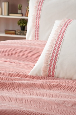 Tivoli Çift Kişilik Dantelli 4 Parça Pike Takımı Çeyizlik-melanie-kapuçino Pudra Pudra