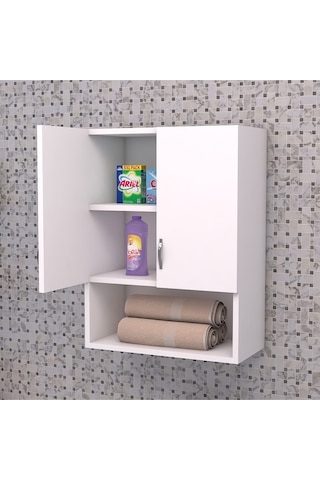 Liza Makina Üstü Dolap, Banyo Dolabı, Çamaşır Dolabı, Havlu Dolabı, Kapaklı Dolap - Beyaz