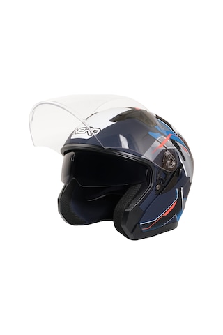 Gp Nero Mks006-mbc5b Şeffaf Vizörlü Motosiklet Yarım Kask Siyah Mavi Gri