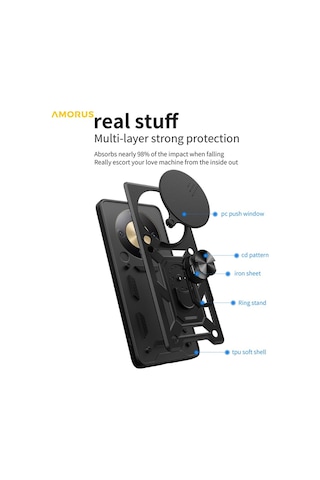 Honor Magic8 Lite 5g / X9d 5g Kılıf Kamera Korumalı Sürgülü Yüzüklü Armor Military Tank Kızak Kapak Lacivert