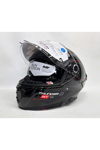 Mt Thunder 4sv R Luminence D1 Şefaf Vizörlü Kask Parlak Renk - Iç Güneş Vizörlü Sİyah
