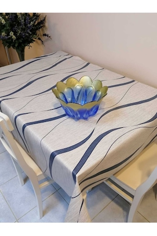 Elyaflı Pvc Muşamba - Desenli Silinebilir Masa Örtüsü 02mrl151b Mavi