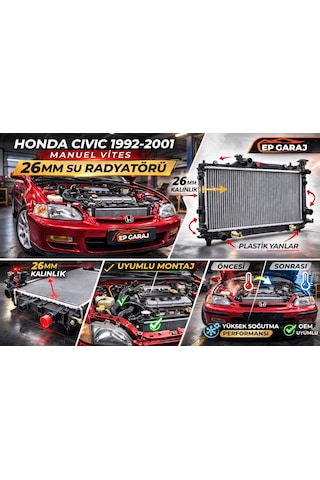 Honda Civic 1992-2001 Model Uyumlu 26 Mm Kalınlığında Manuel Vites Su Radyatörü