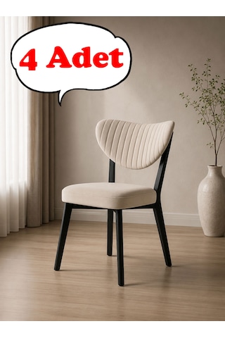 Teknor 4 Adet Elma Sandalye Modern Kadife Kapitone Sırtlı Mutfak Yemek Odası Balkon Kafe Sandalyesi 85 Cm Krem