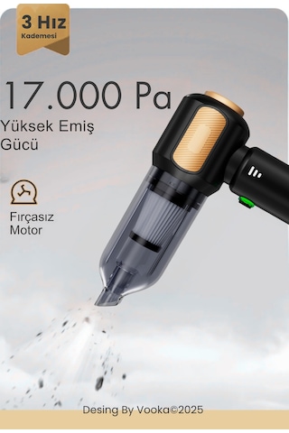 Vooka Araç İçi Süpürge & Üfleme 17.000 Pa Güçlü Çekim 12.000 Pa Üfleme 3 Kademeli,6000 Mah Batarya