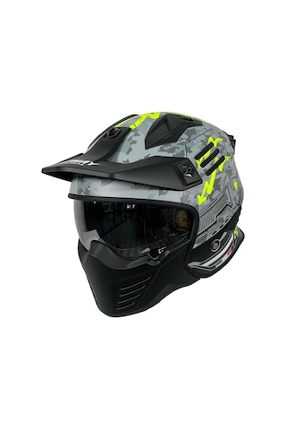 Sway X2 Tokyo Trooper Modüler Full Face Çene Sökülebilen Motosiklet Kaskı Xl Beden Gri Sarı Gri - Sarı