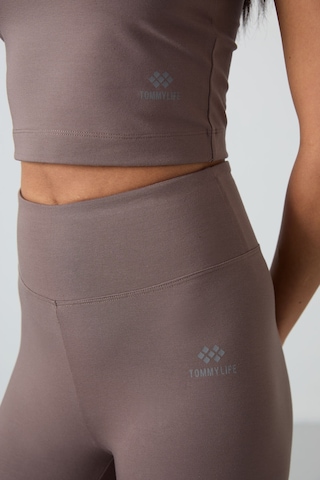Tommylife Kahverengi Yüksek Bel Kapri-crop Atlet Slim Fit Kadın Tayt Takım - 95284