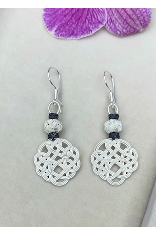Aşk Düğümü Kazaziye Örme Gümüş Küpe Gümüş Siyah