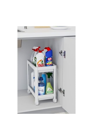2 Katlı Tekerlekli Düzenleyici Raf, Banyo Ve Mutfak İçin