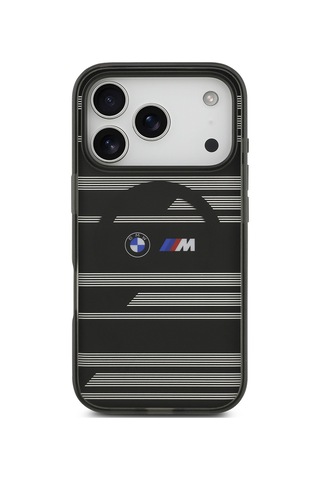 İphone 17 Pro Kılıf Bmw Lisanslı M-safeli Metal Kamera Butonlu Yatay Şeritli M Dizayn Kapak Siyah Siyah