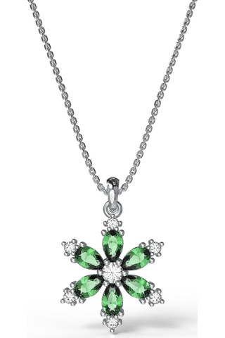 925 Ayar Zümrüt Taşlı Rodyum Lotus Çiçeği Gümüş Kolye Rn10306 Gümüş