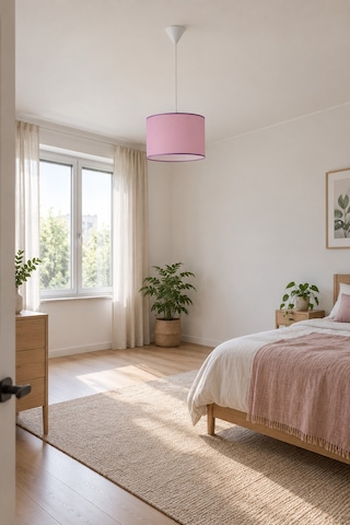 Şenay Aydınlatma Modern Silindir Kumaş Sarkıt Avize Pembe Tavan Lambası Salon Yatak Odası