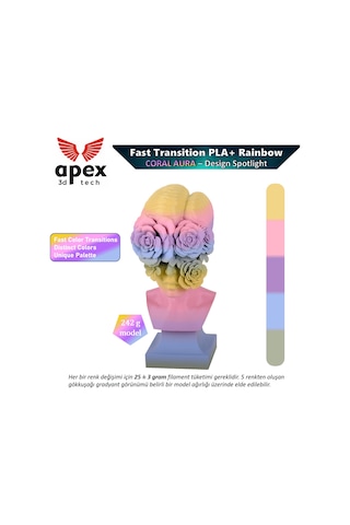 Apex3d Gökkuşağı Pla+ Filament - Mercan Diyarı 1 Kg 1.75mm