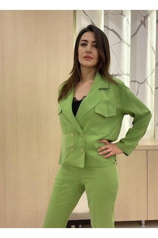 Kruvaze Kapama Kısa Ceket Yeşil - 40 Yeşil
