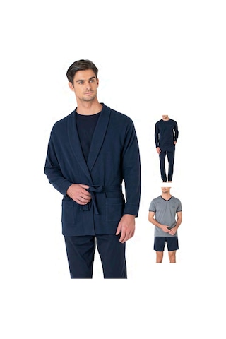 Pierre Cardin 5640 Erkek Triko Sabahlıklı 5'li Pijama Takım-lacivert Lacivert