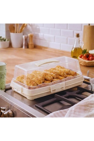 Dikdörtgen Şeklinde Şeffaf Pasta Taşıma Kabı Piknik Gezi İçin Kek Fanusu Pasta Kutusu Börek Çörek Saklama Kabı Antrasit Çok Renkli
