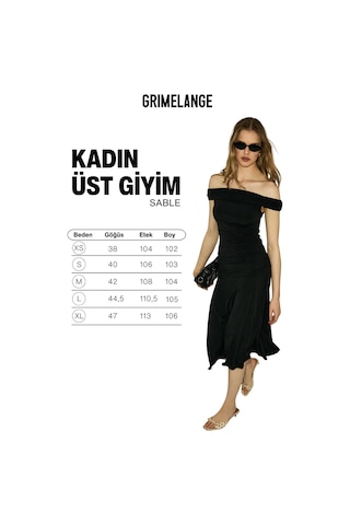 Grımelange Sable Kadın Yumuşak Ve Esnek Kumaşlı Omuzu Açık Büzgü Detaylı Uzun Siyah Elbise
