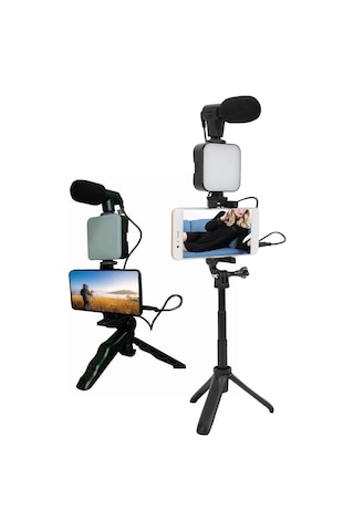 Telefon Tutucu Led Işıklı Kumandalı Mikrofon Telefon Vlog Video Kayıt Yeni Nesil