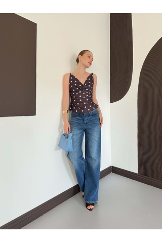 Verymoda Degaje Yaka Askılı Bluz Kahve Mavi