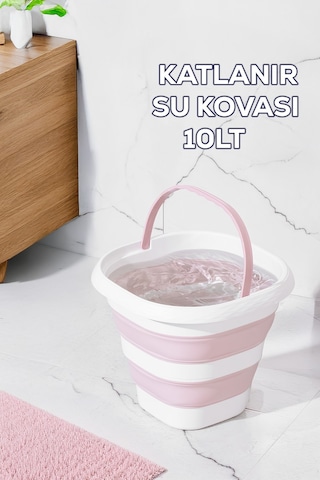 Porsima 1175-1 Damla Katlanabilir Silikon Su Kovası Pudra Beyaz Beyaz - Pembe