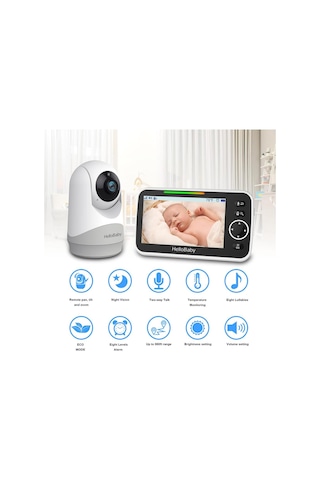 Hellobaby Bebek Monitörü , 3500 Mah Pil, Eco Mod, Gece Görüşlü Kamera Uyumlu Kamera Sistemi