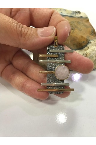 Pembe Kuvars Taşı Gümüş Kolye 925 Ayar Doğal Taş