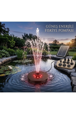 Güneş Enerjili Led Işıklı Su Fıskiyesi Bahçe Gölet Havuz Dekorasyon & Farklı Başlıklı Püskürtme Fıskiyesi