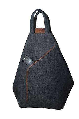 Denim Kumaş Kadın Sırt Ve Omuz Çantası Vazo Model Lacivert Renk Taba Deri Detaylı Lacivert-taba
