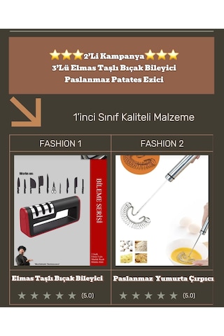 2'li Yumurta Çırpıcısı Ve Bıçak Bileyici Beyaz