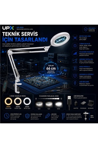 Goldenbee 5x Büyüteç Akrobat Led Aydınlatmalı Dimmerli Usb'li Model. 803l
