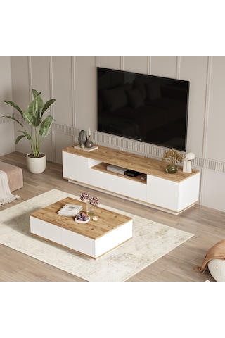 Robin Home Loft Tv Ünitesi Orta Sehpa 2'Li Set Çam-Beyaz