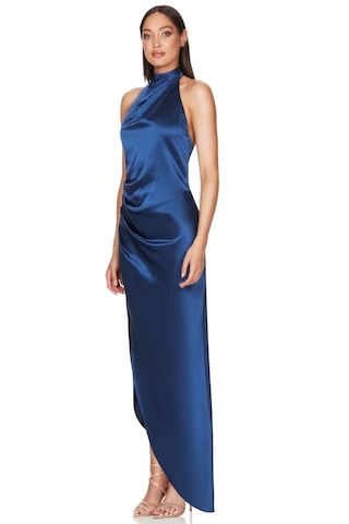 Hanife Glam Couture Hanife Glam Halter Yaka Asetat Saten Elbise Lacivert